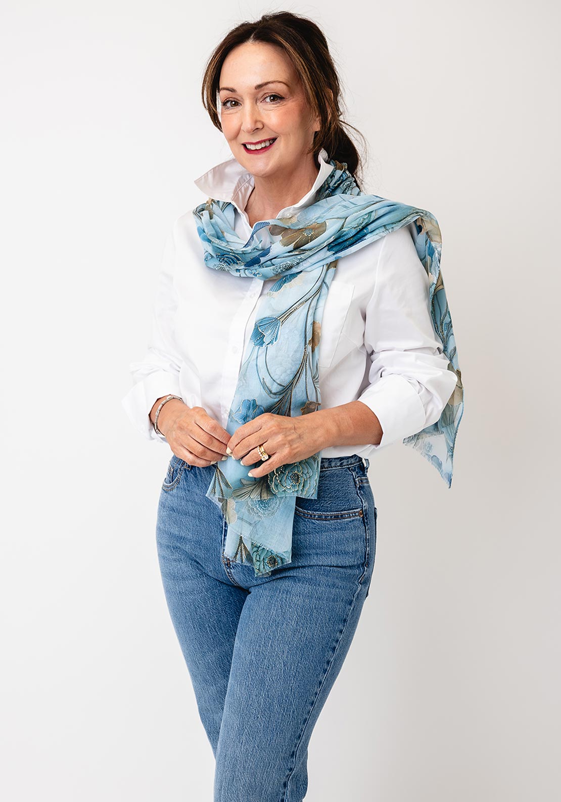Serafina Collection Floral Print Scarf, Blue Multi