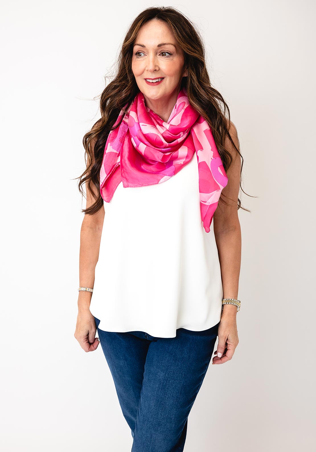 Serafina Heart Patterned Scarf, Pink Multi