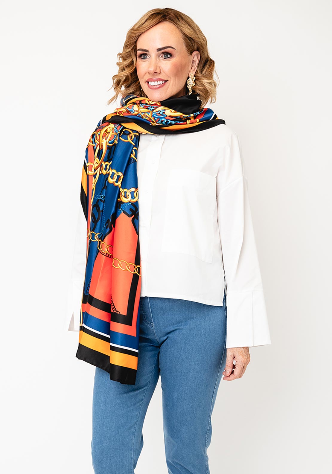 Serafina Collection Silk Blend Chain Print Pashmina Scarf, Multi
