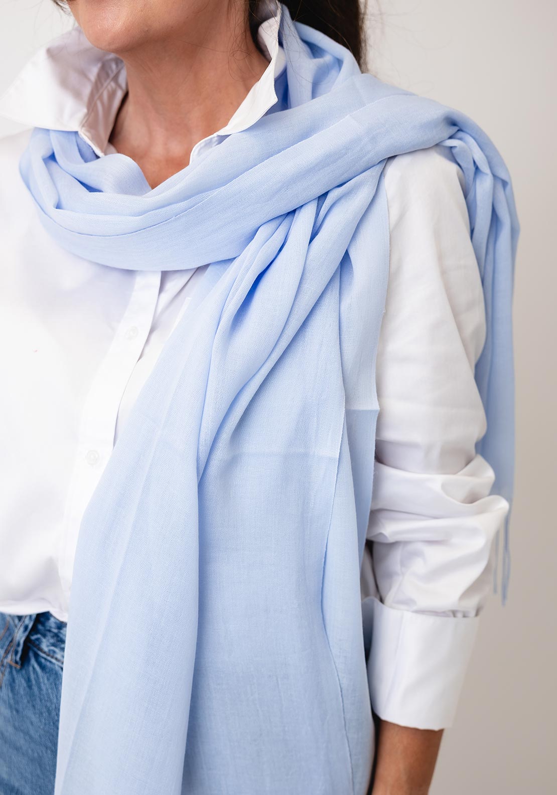 Serafina Lightweight Fringed Trim Pashmina Scarf, Blue