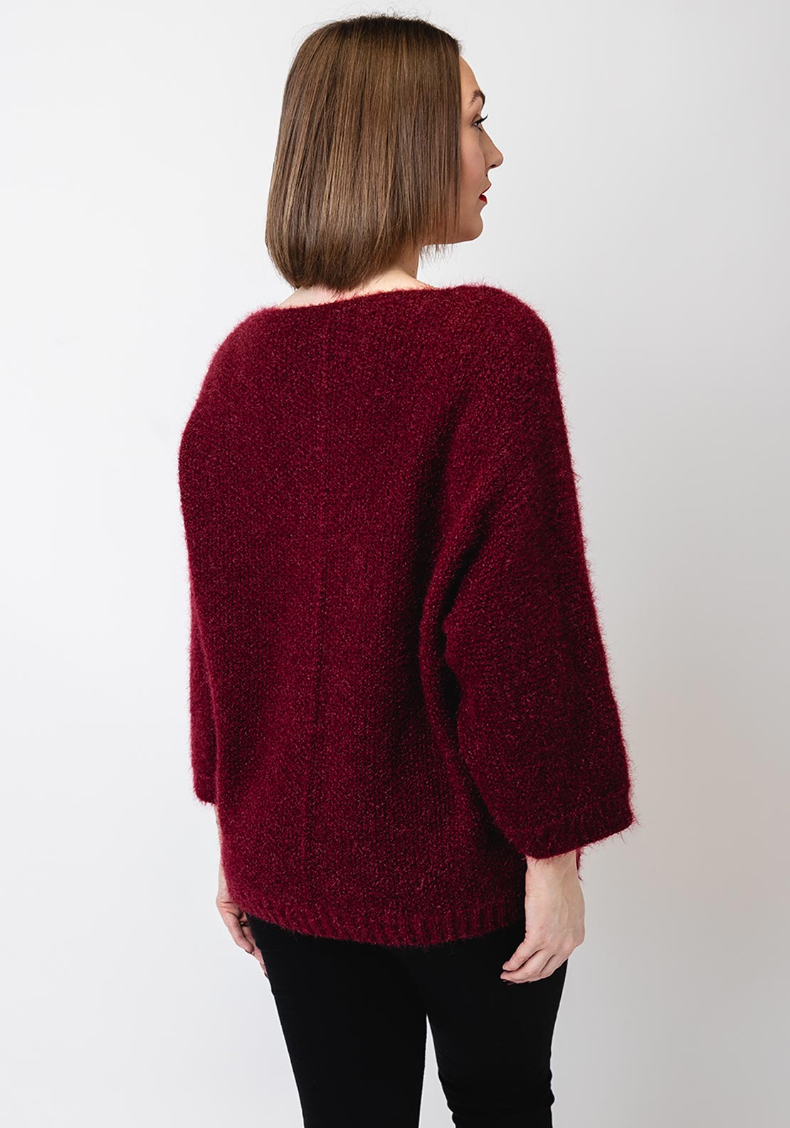 Serafina Collection One Size Star V Neck Jumper, Wine