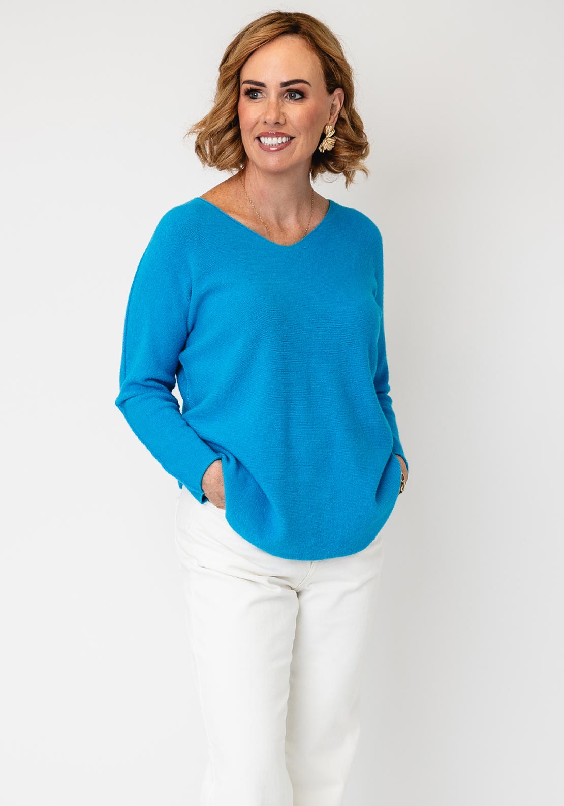Serafina Collection V-Neck Knitted Jumper, Blue