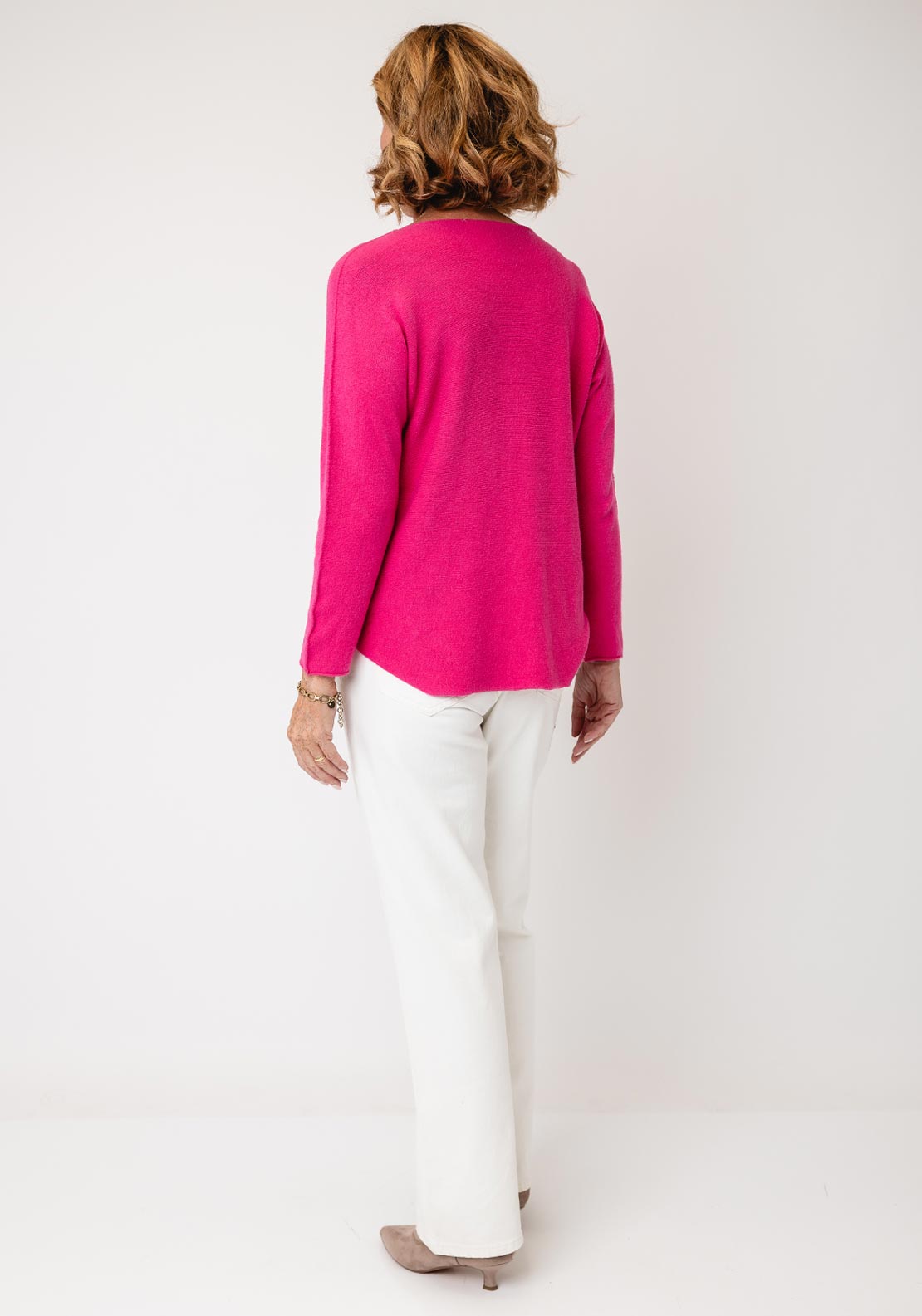 Serafina Collection V-Neck Knitted Jumper, Fuchsia Pink