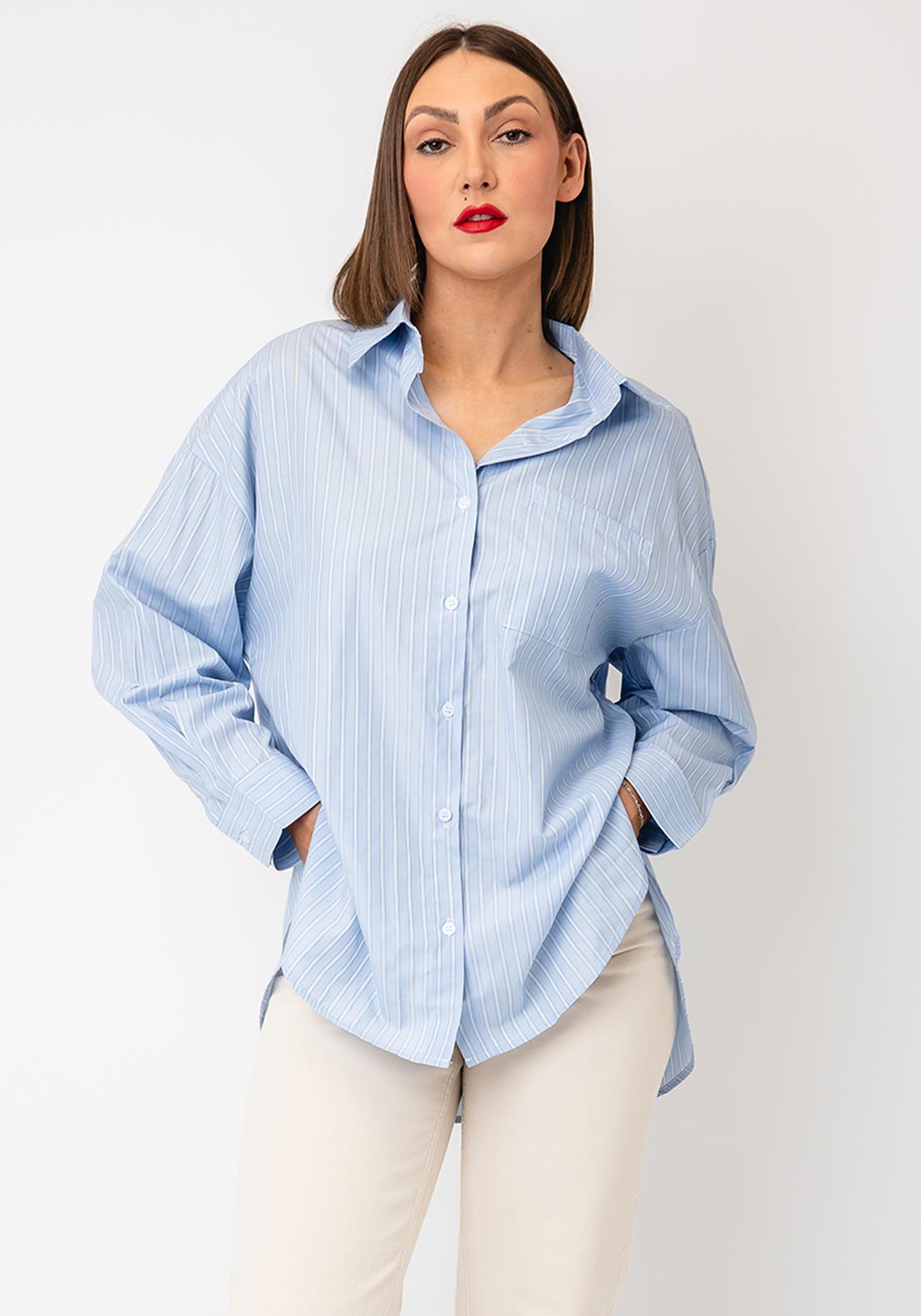 Serafina Collection Striped Shirt, Powder Blue