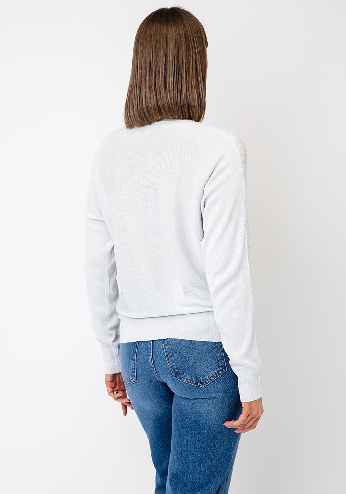 Serafina All-Over Rhinestone Sweater, Silver