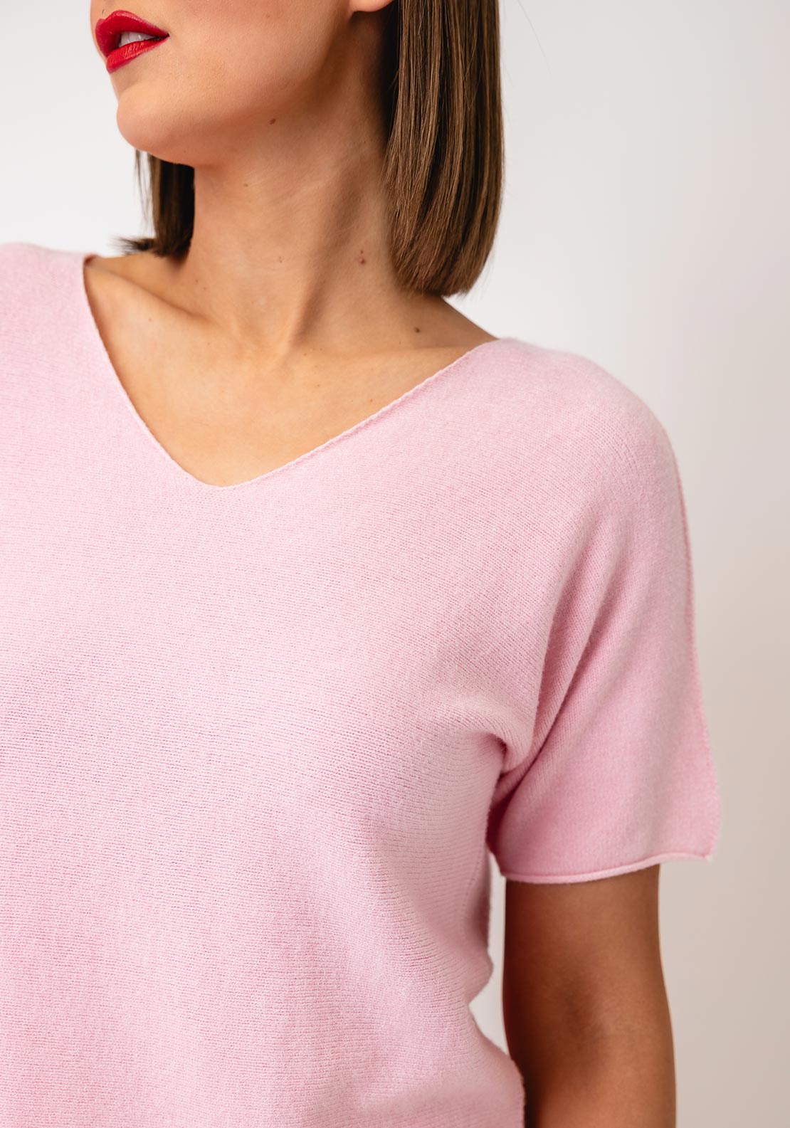 Serafina V-Neck Short Sleeve Jumper, Pink