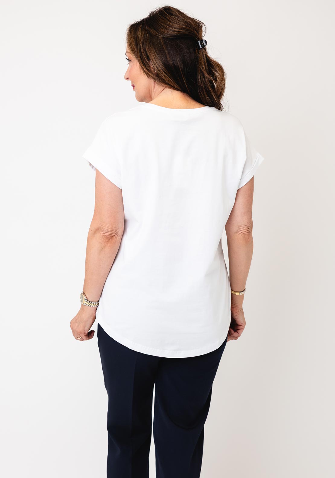Serafina Graphic Print with Rhinestone Detail T-Shirt, White