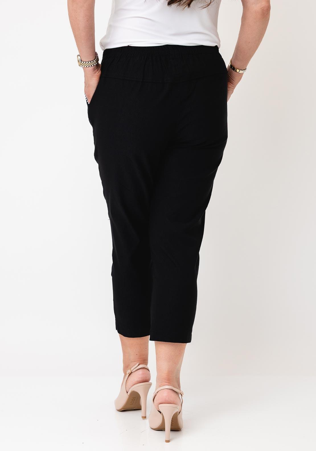 Serafina Elasticated Slim Leg Capri Trousers, Black