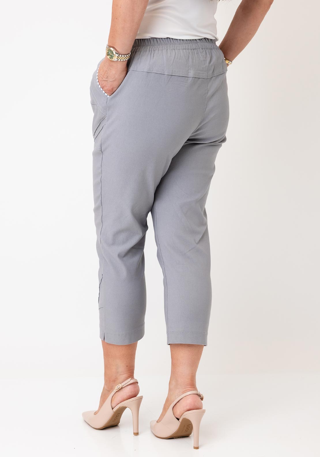 Serafina Elasticated Slim Leg Capri Trousers, Grey