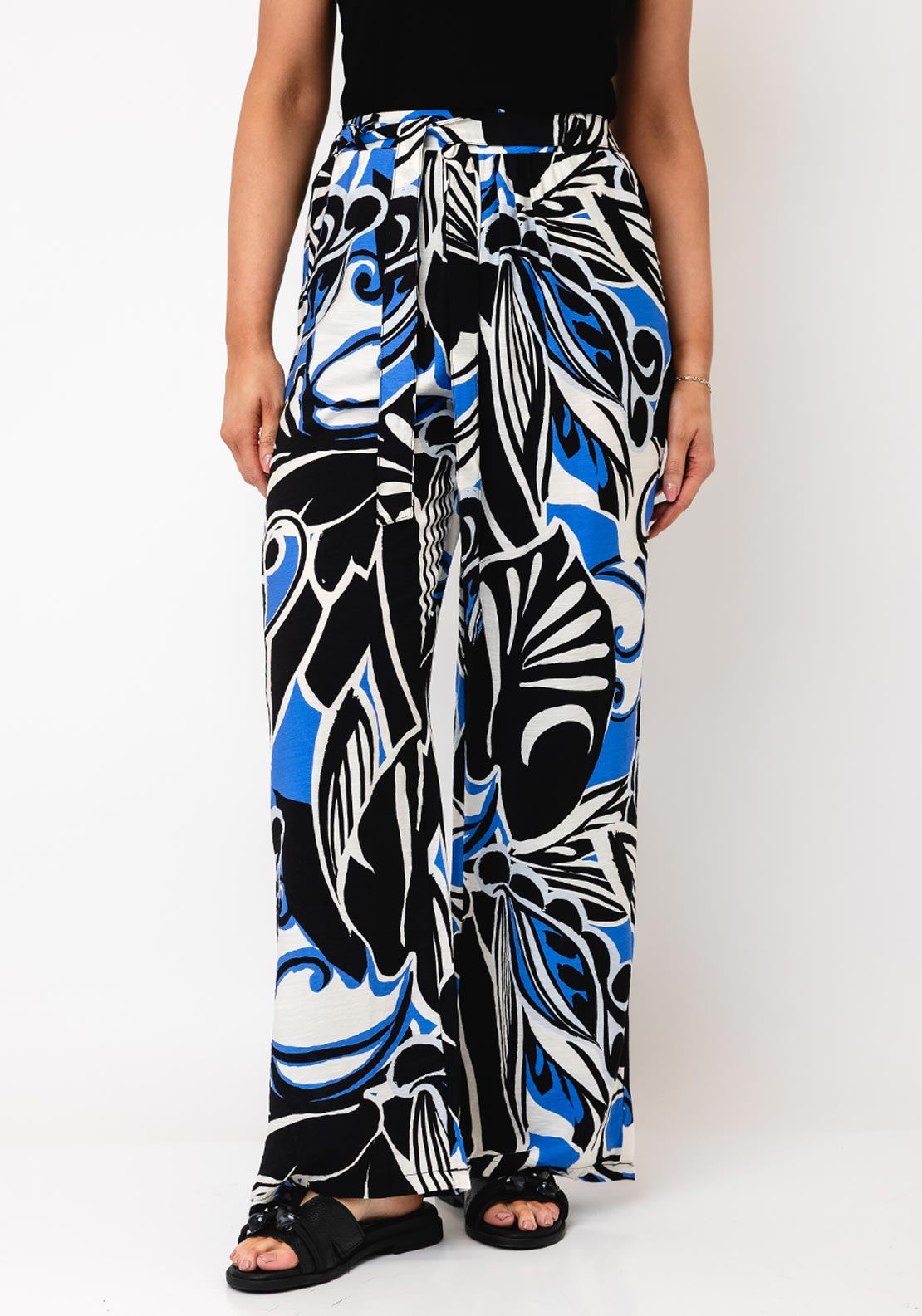 Serafina Collection Leaf Print Elasticated Trousers, Blue