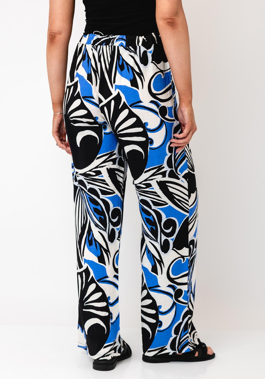 Serafina Collection Leaf Print Elasticated Trousers, Blue