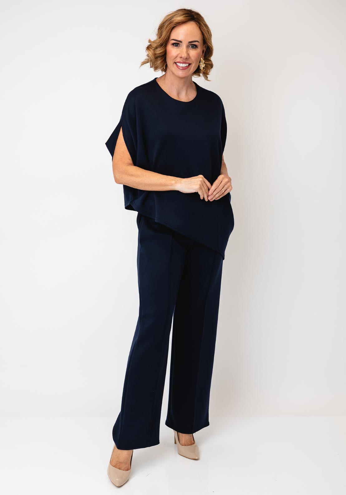 Serafina Collection Asymmetric Top and Trouser Co-Ord, Navy
