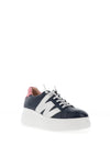 Wonders Leather Wedge Trainers, Navy & Pink