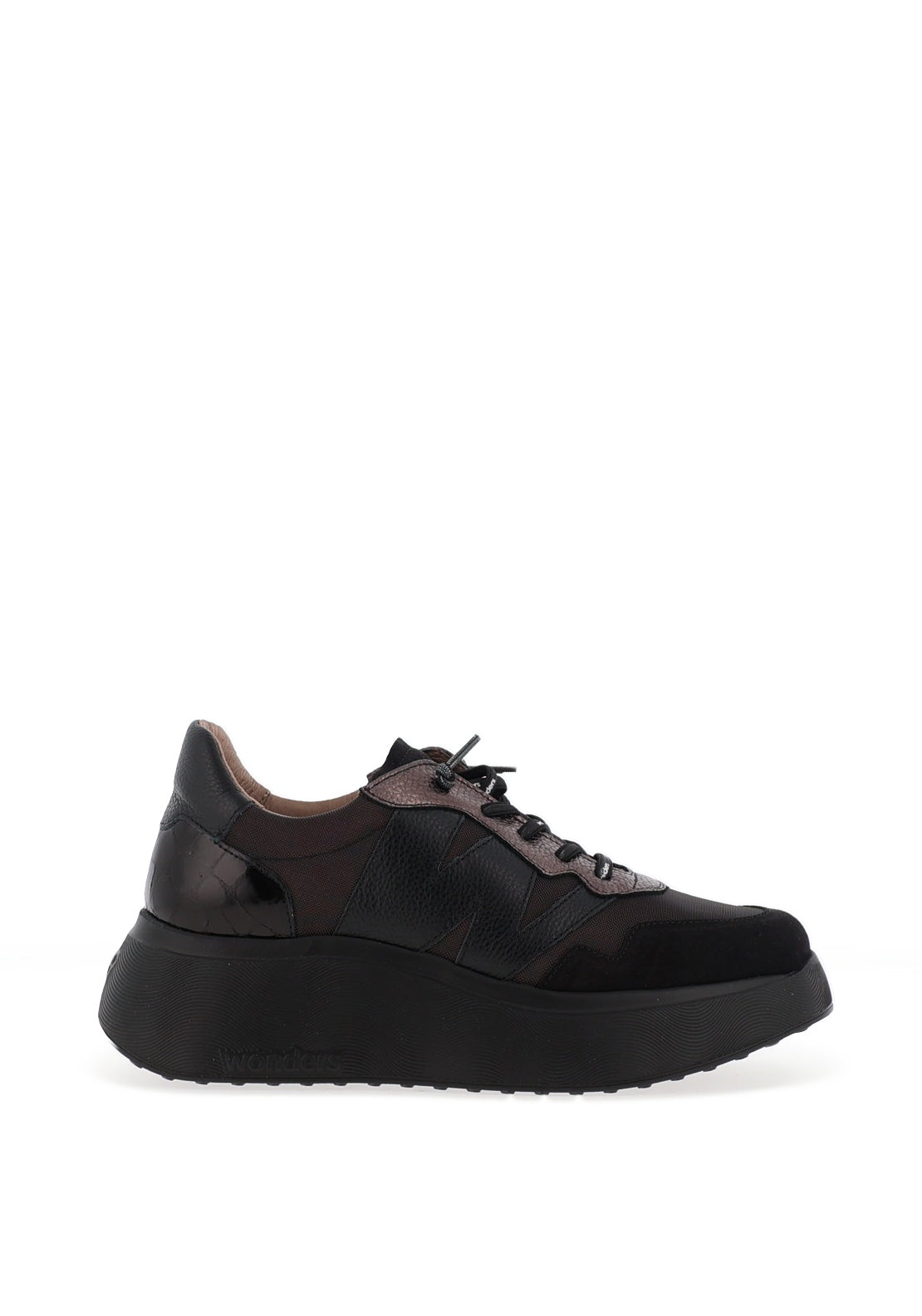 Wonders Roma Platform Wedge Trainers, Black