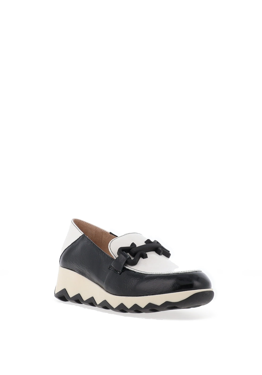Wonders Sima Patent Buckle Wedge Loafers, Black and White