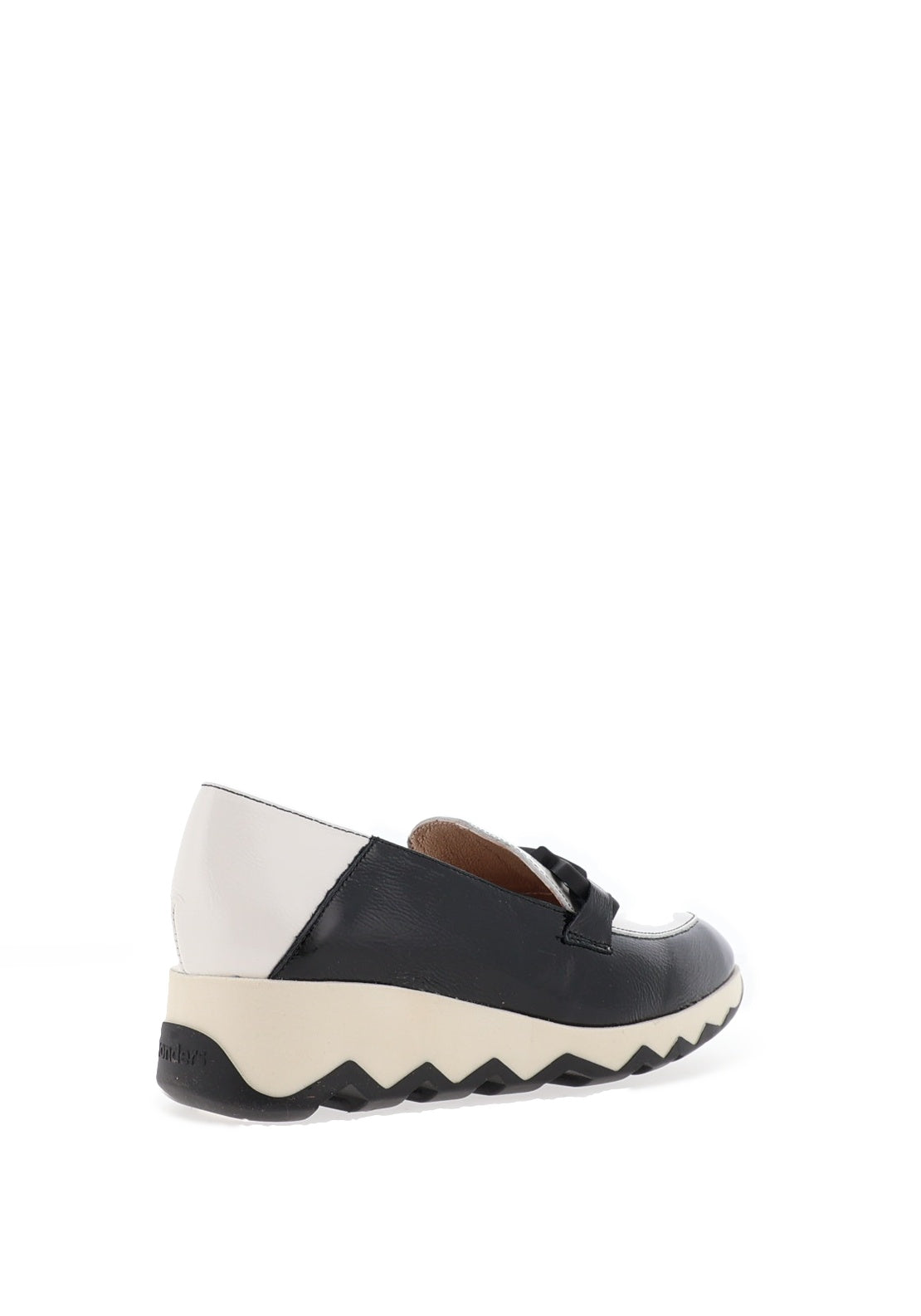 Wonders Sima Patent Buckle Wedge Loafers, Black and White