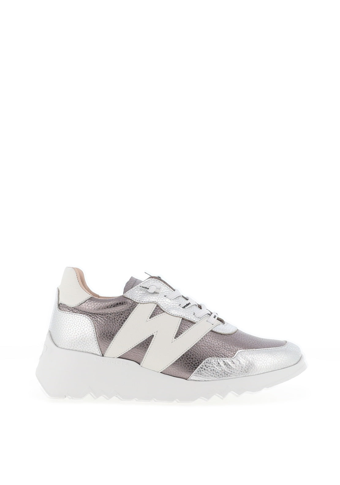Wonders Kyoto Metallic Colour Block Wedge Trainers, Silver and White