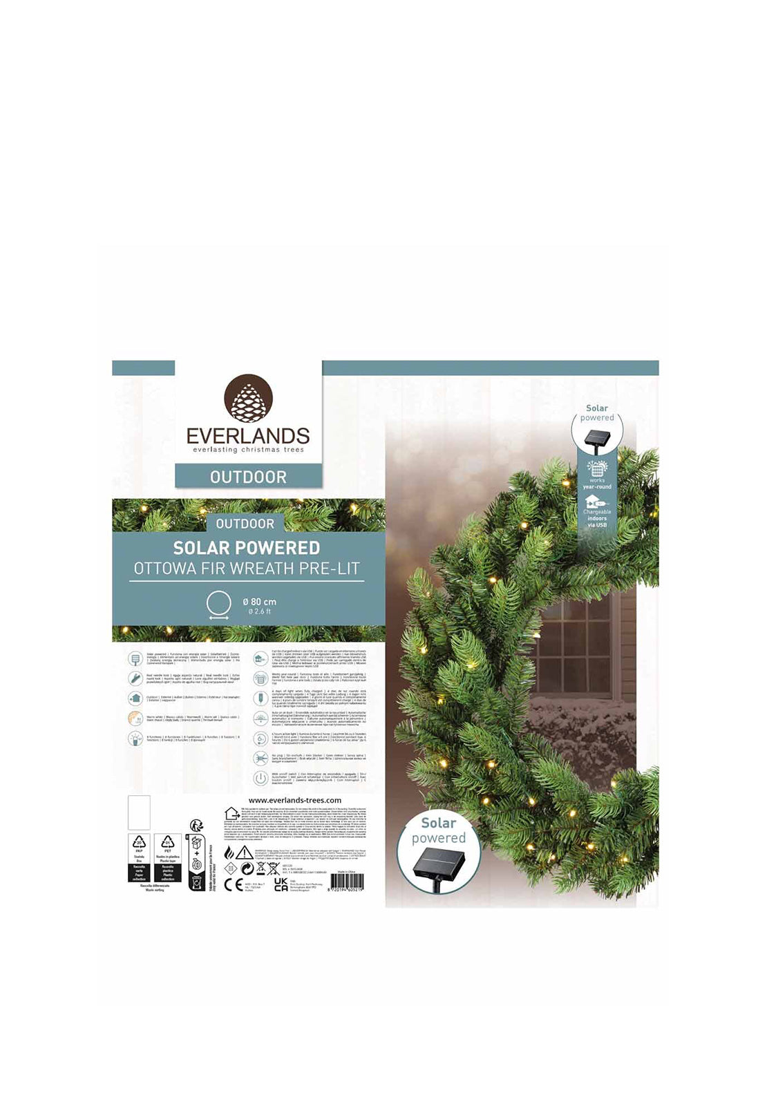 Kaemingk Solar Powered Ottowa Outdoor Fir Pre-Lit Wreath