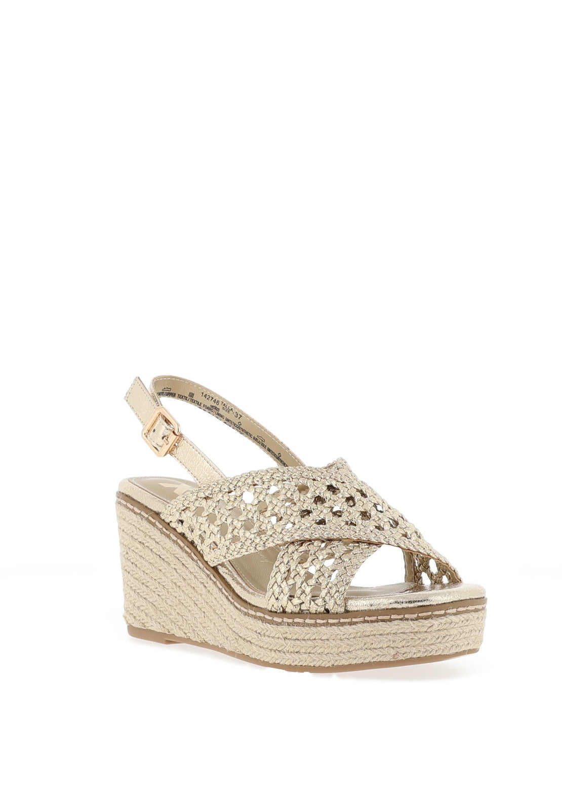 Xti Metallic Woven Espadrille Wedge Sandals, Gold