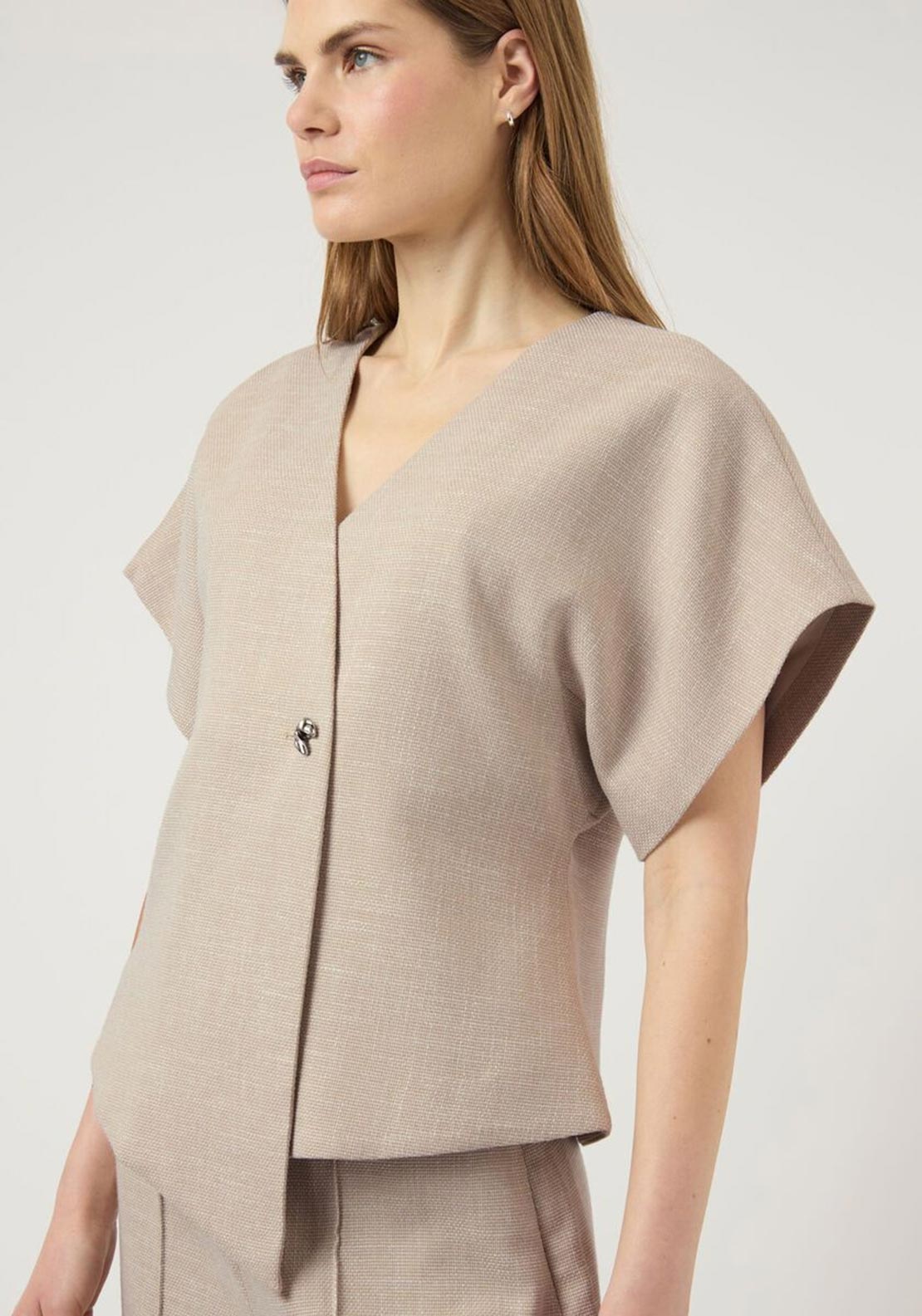 YAS Comira Short Sleeved Blazer, Beige