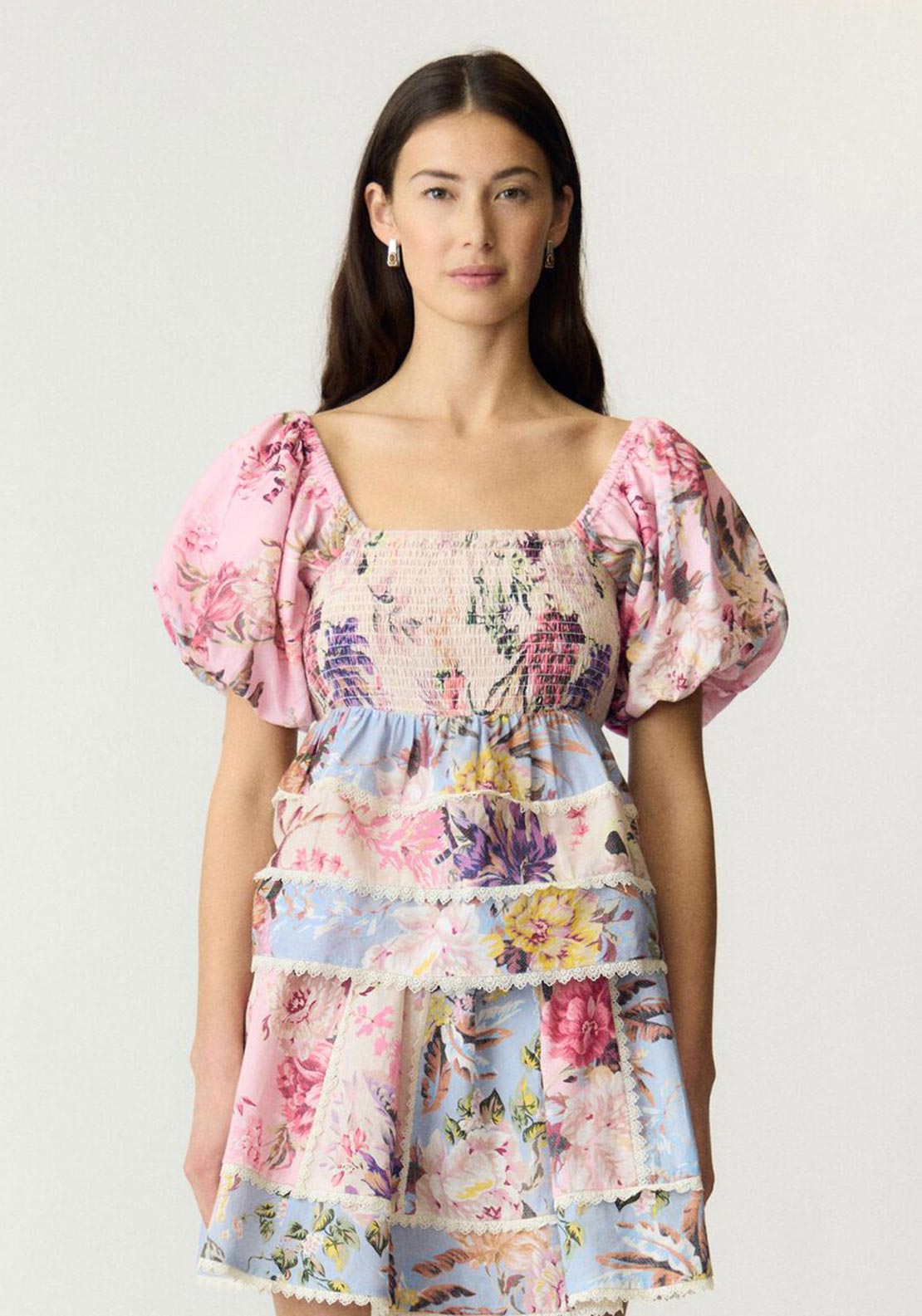 YAS Messa Square Neck Top, Pink Multi