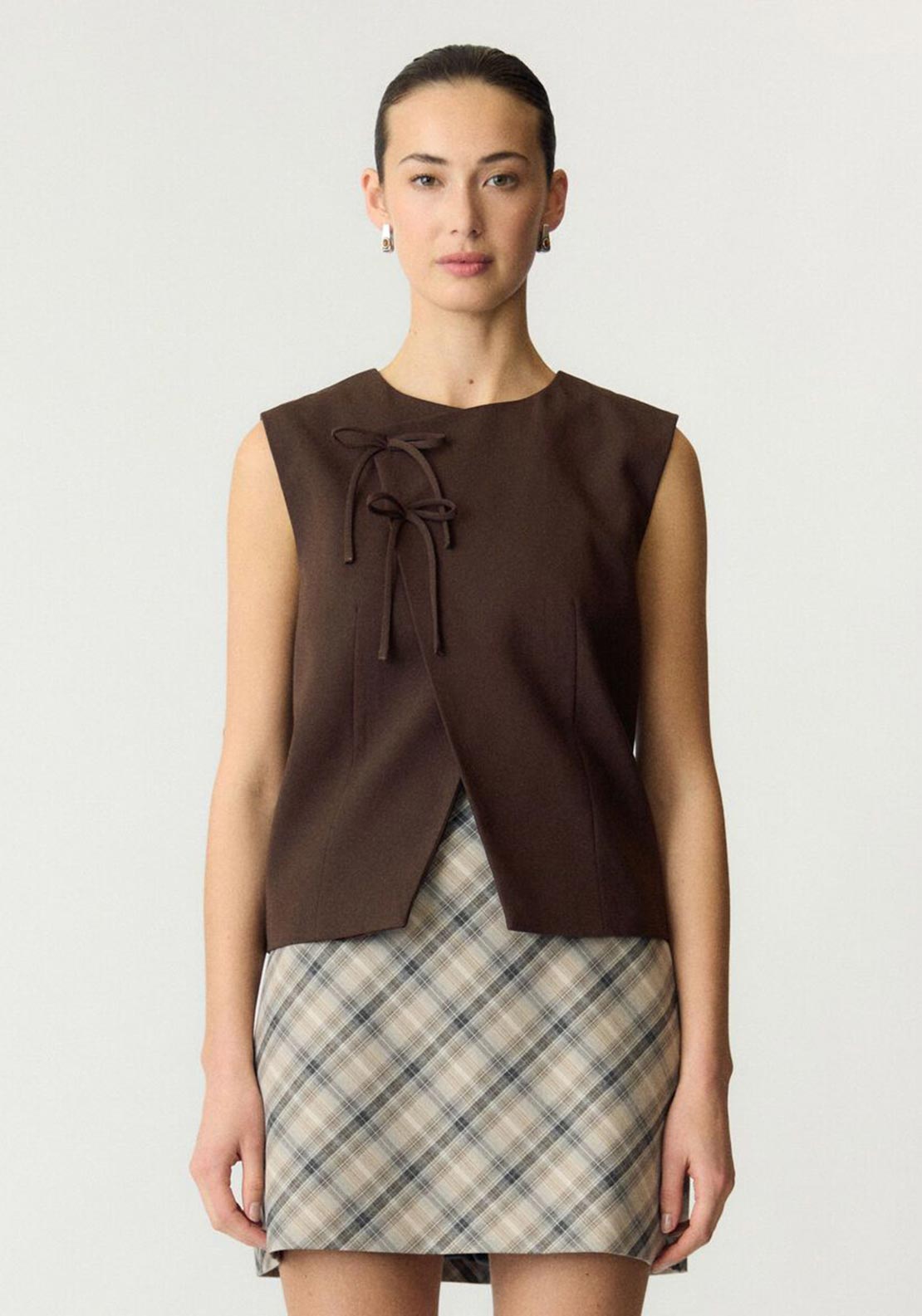 Y.A.S Toril Waistcoat Top, Brown