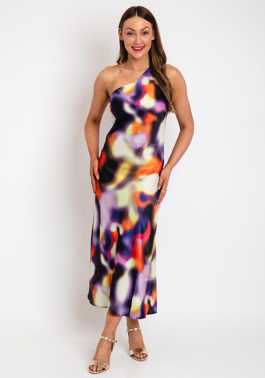 yas midi dress Y.A.S Radient One Shoulder Midi Dress, Multi
