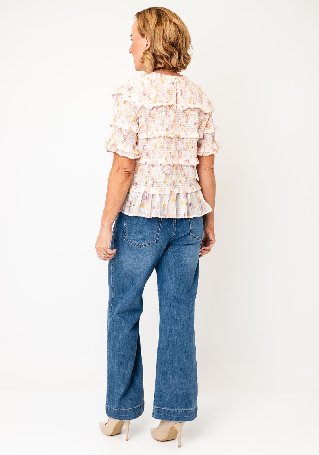 YAS Mimmi Frill Detail Top, Pink Multi