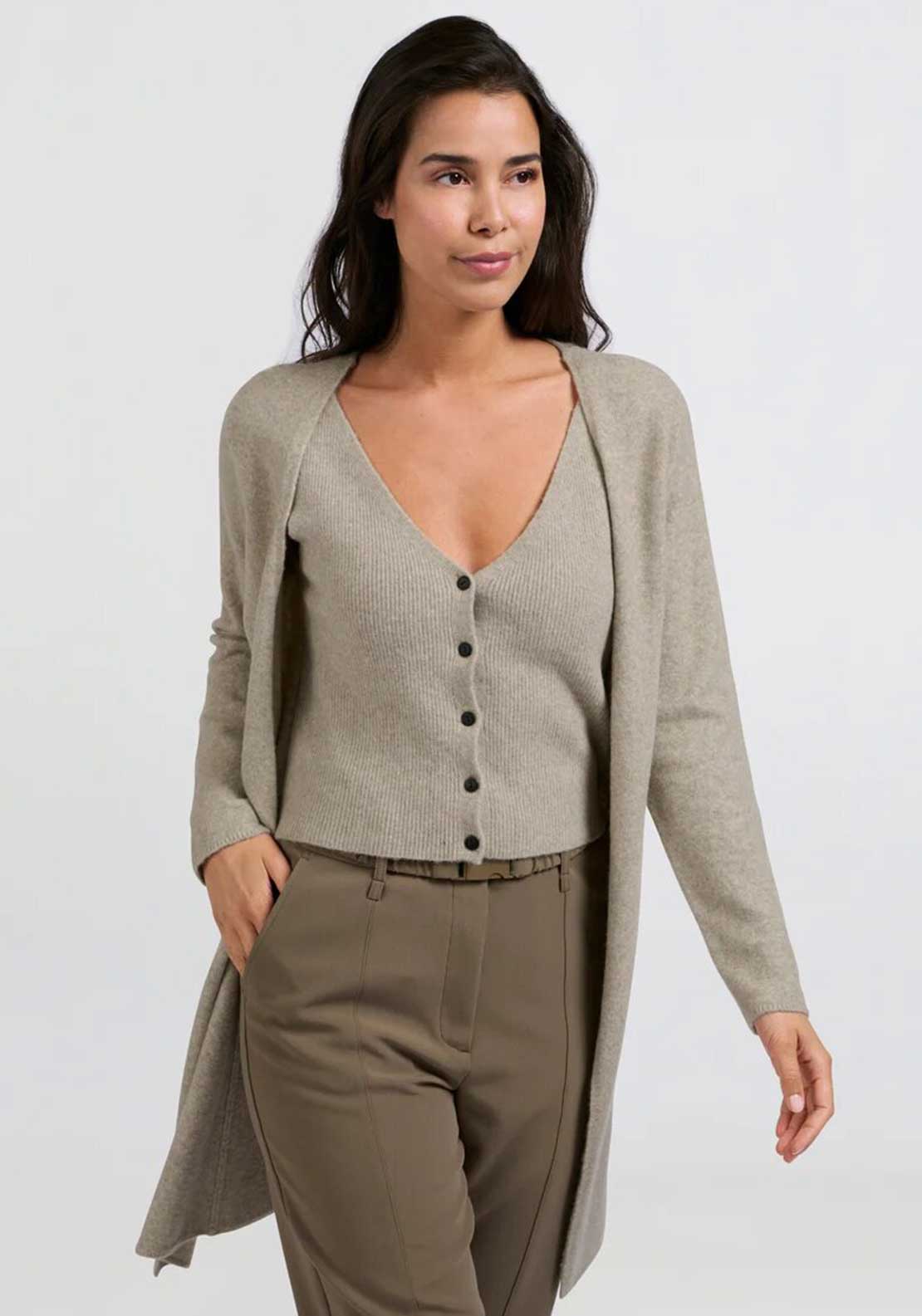 Yaya Long Cardigan and Waistcoat Twinset, Beige McElhinneys