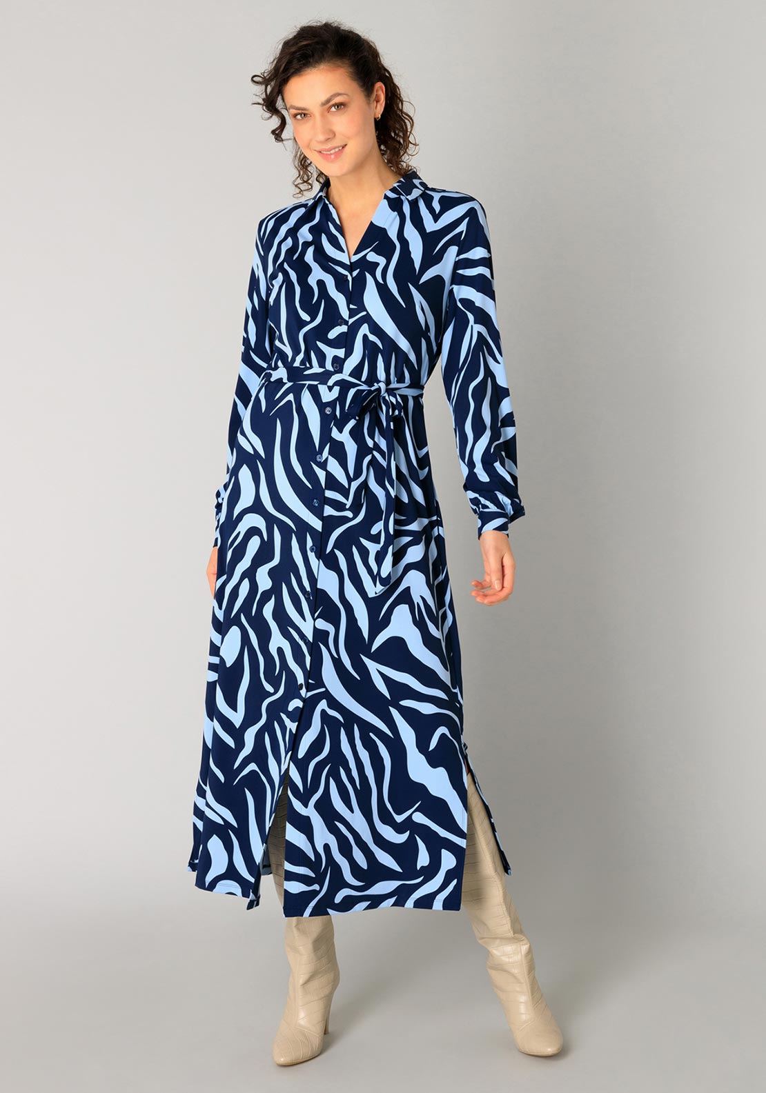 princess polly baby blue dress Yest Puck Zebra Print Long Shirt Dress, Navy and Blue