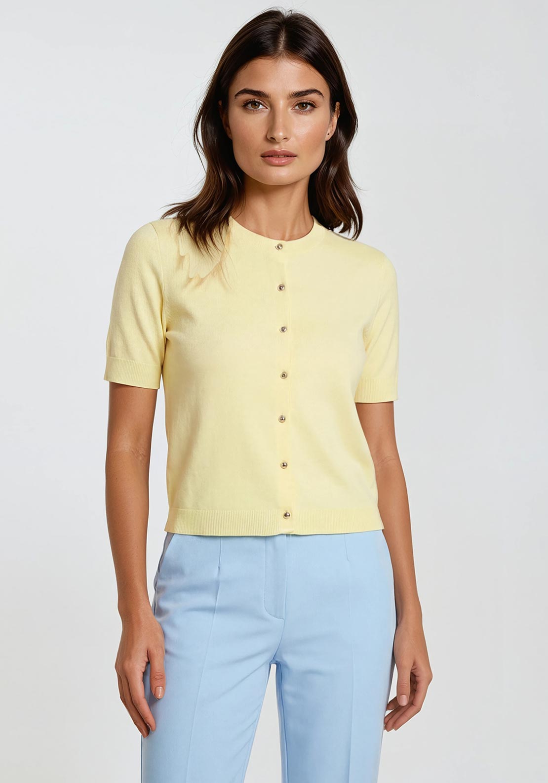 Yest Kassy Button-Down Front Cardigan, Pastel Yellow