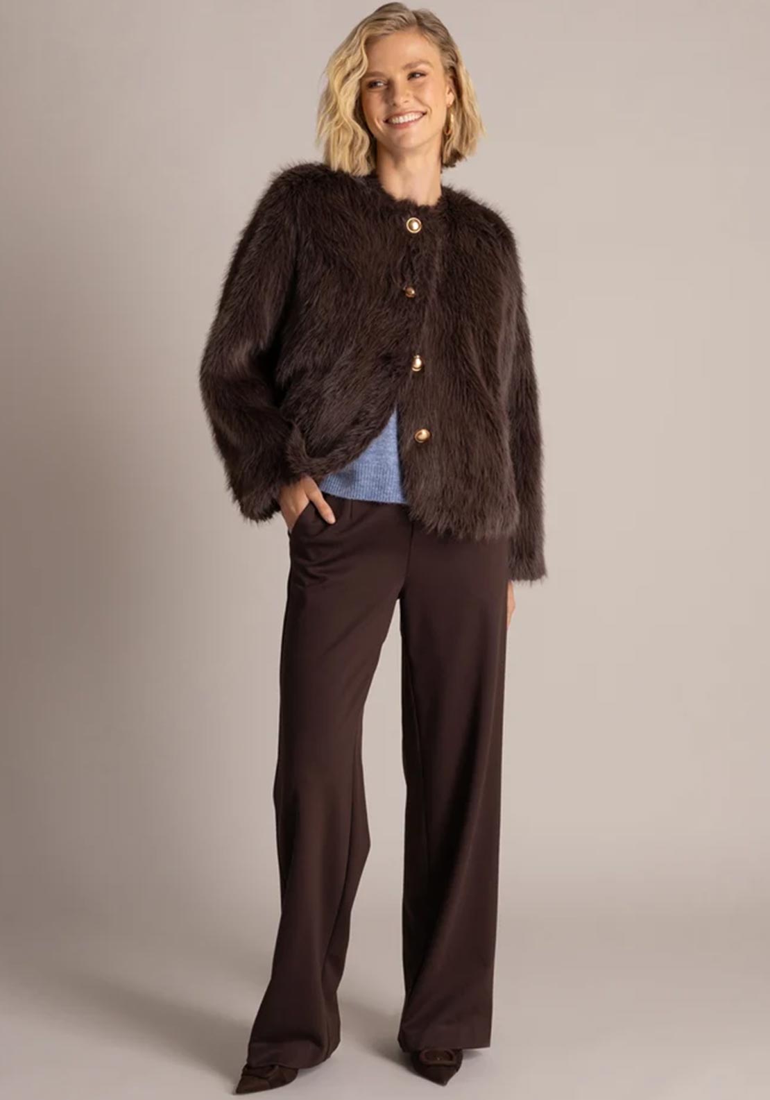 Yest Quinne Faux Fur Jacket, Brown