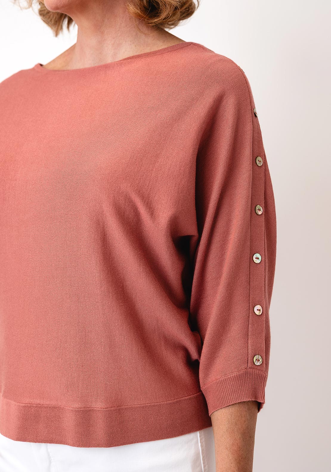 Yest Boat Neck with Button Detail Top, Orange