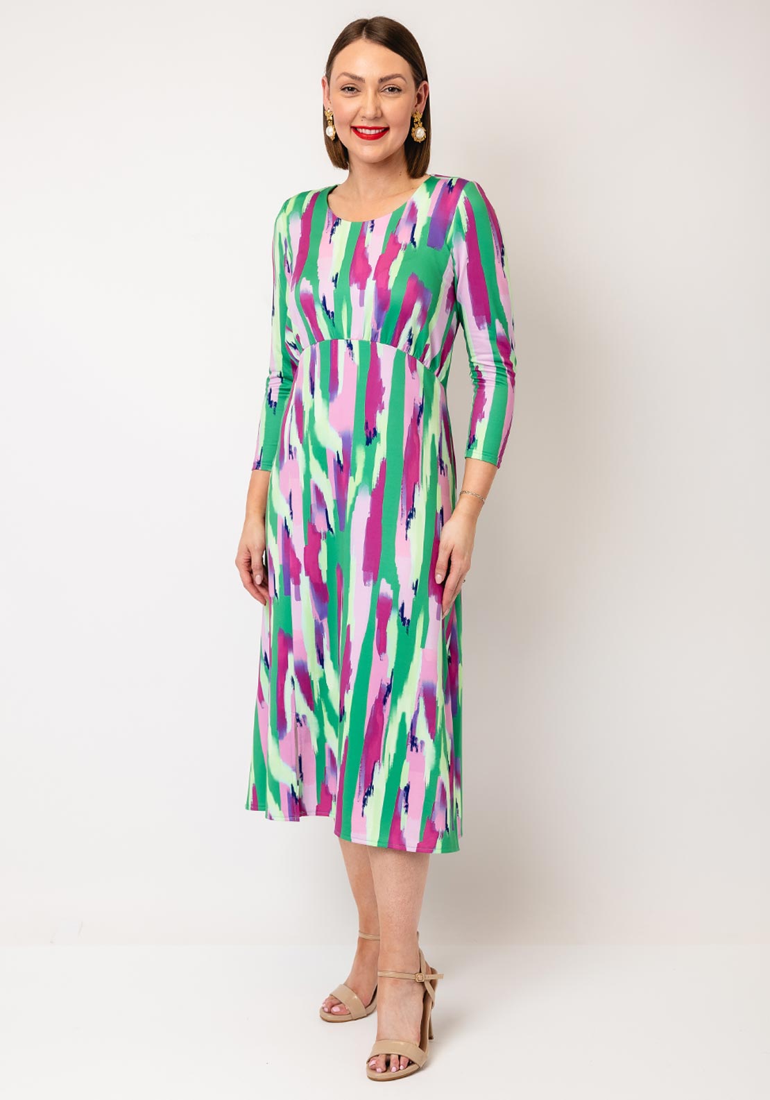 Yew Animal Print A Line Slinky Dress, Green & Lilac