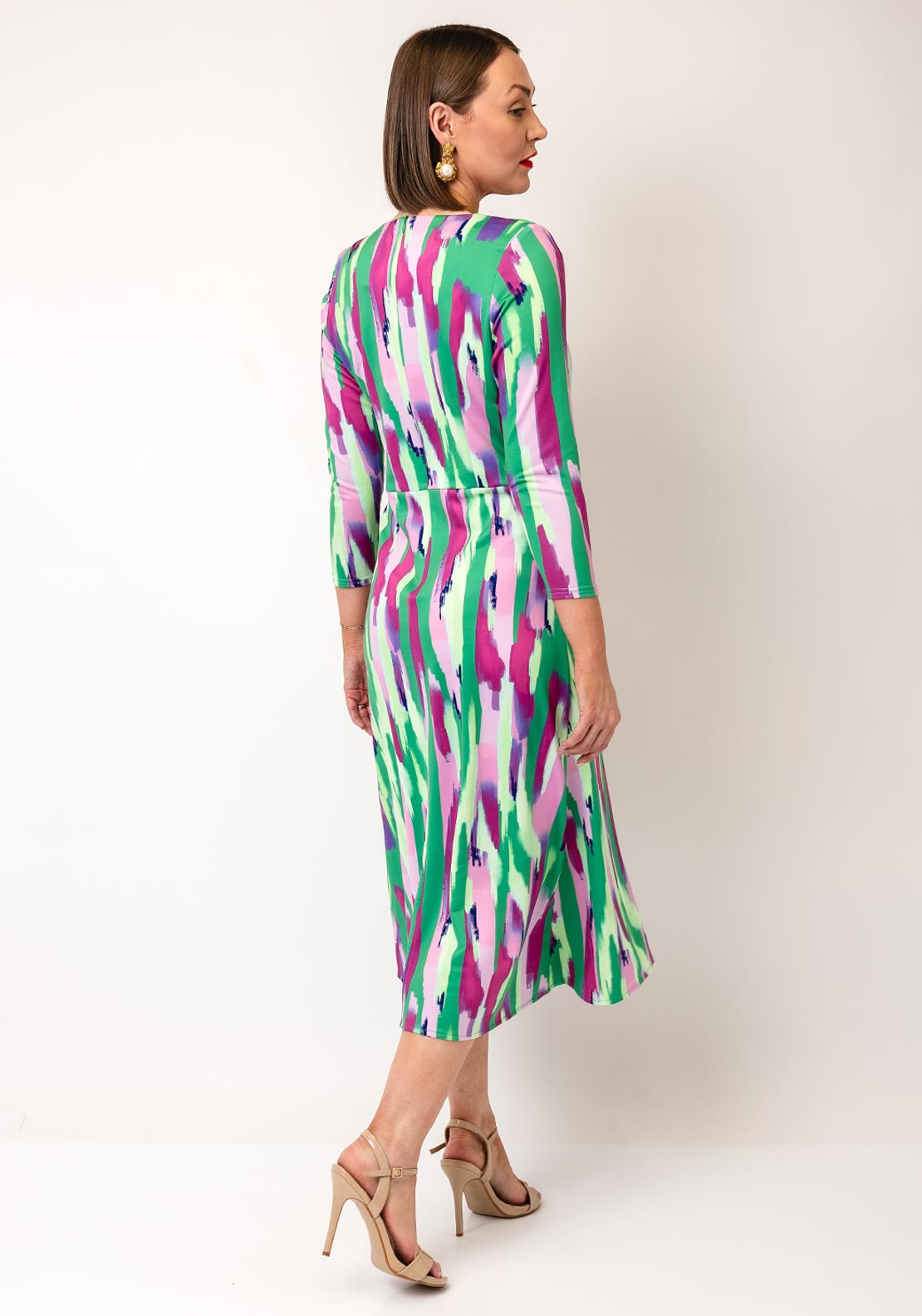 Yew Animal Print A Line Slinky Dress, Green & Lilac