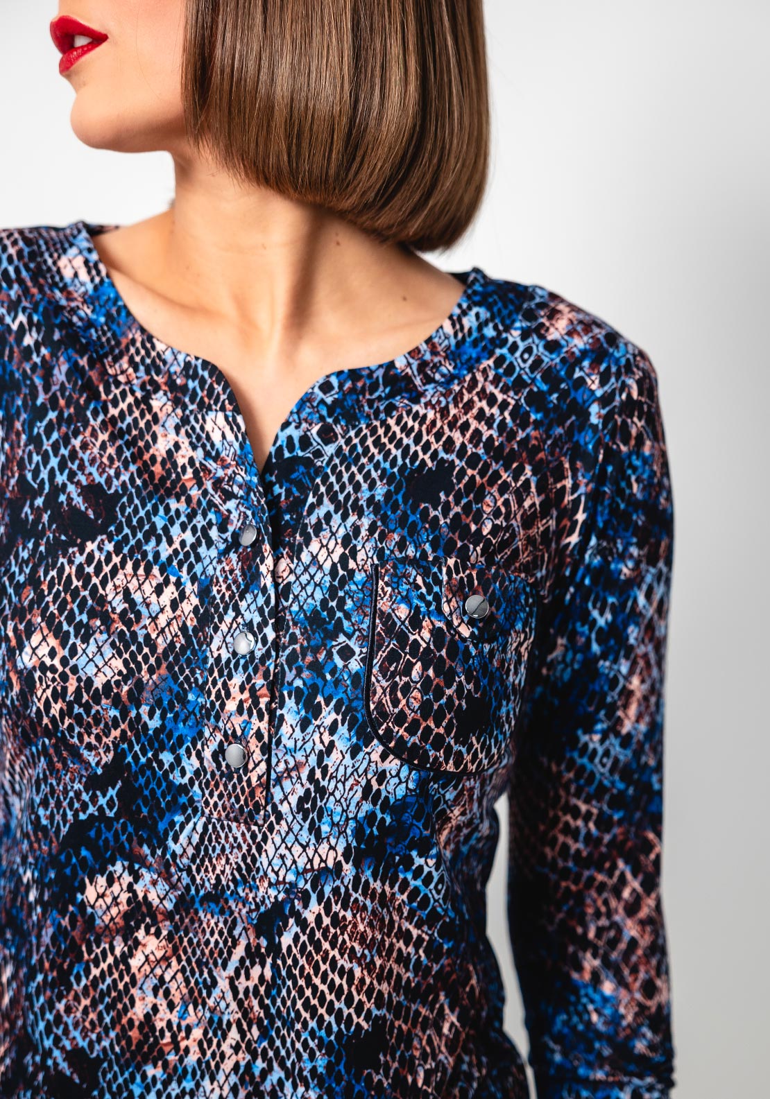 Yew Snake Print Button up Top, Blue