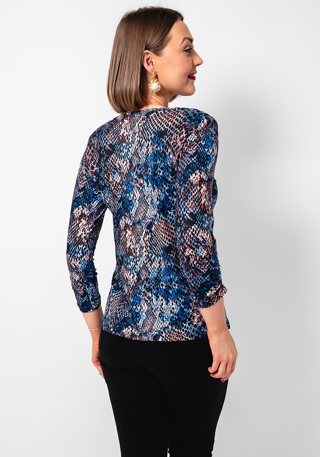 Yew Snake Print Button up Top, Blue