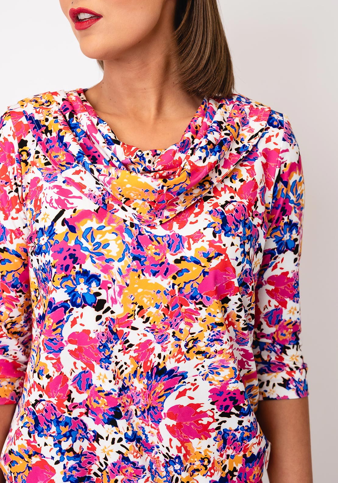 Yew Abstract Floral Print Cowl Neck Top, Multi-Coloured