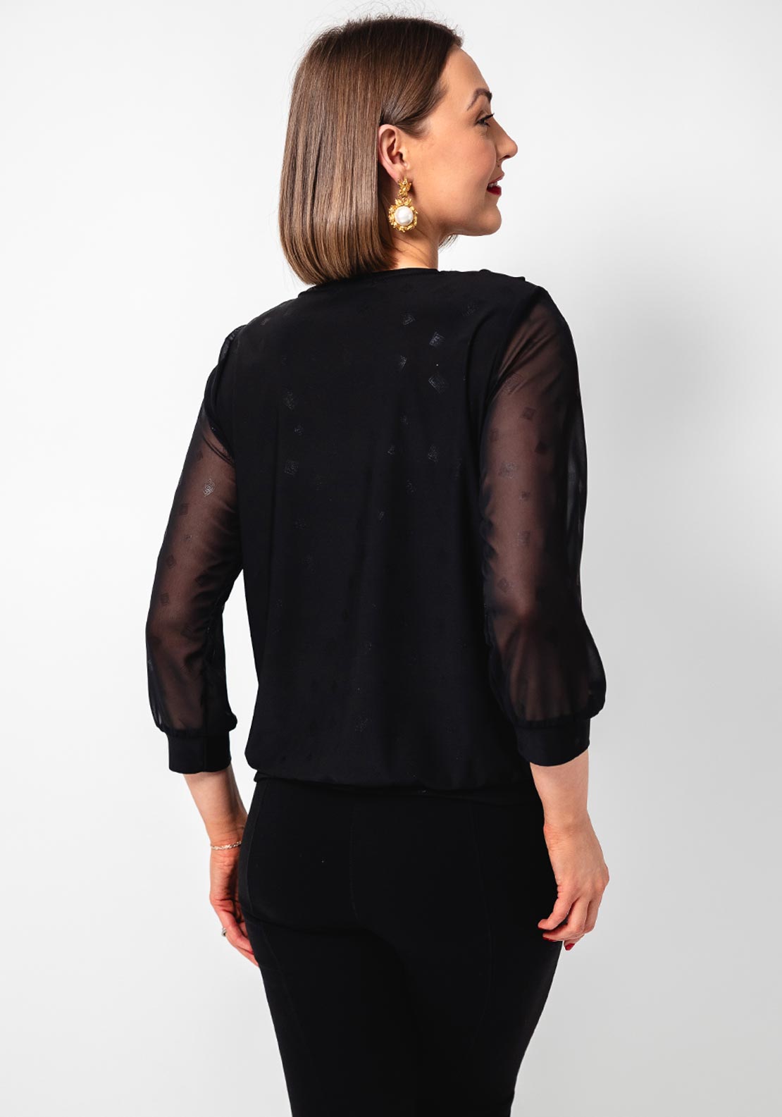 Yew Chiffon Cowl Neck Patterned Top, Black
