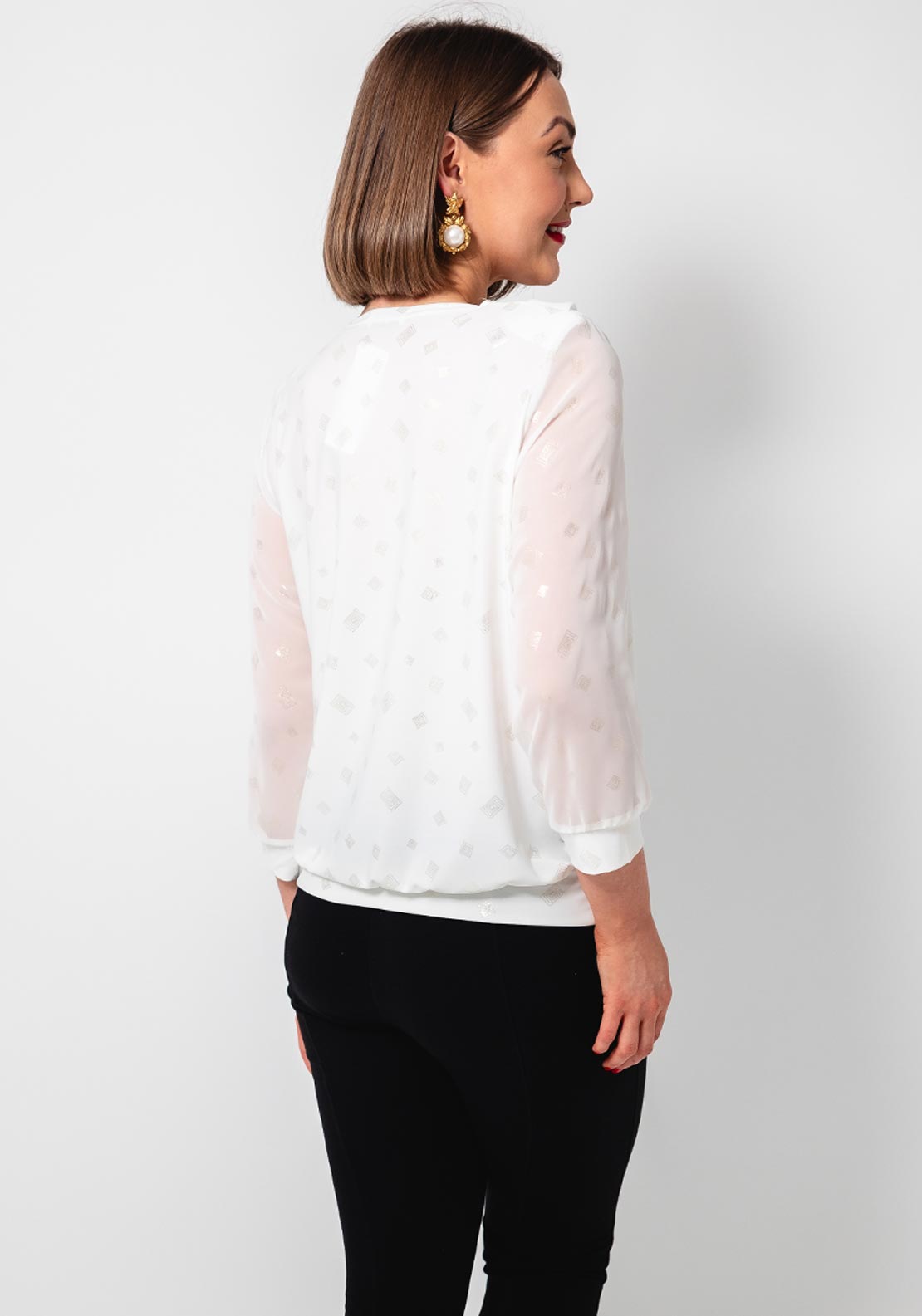 Yew Chiffon Cowl Neck Patterned Top, White