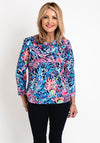 Leon Collection Abstract Cowl Neck Top, Navy Print