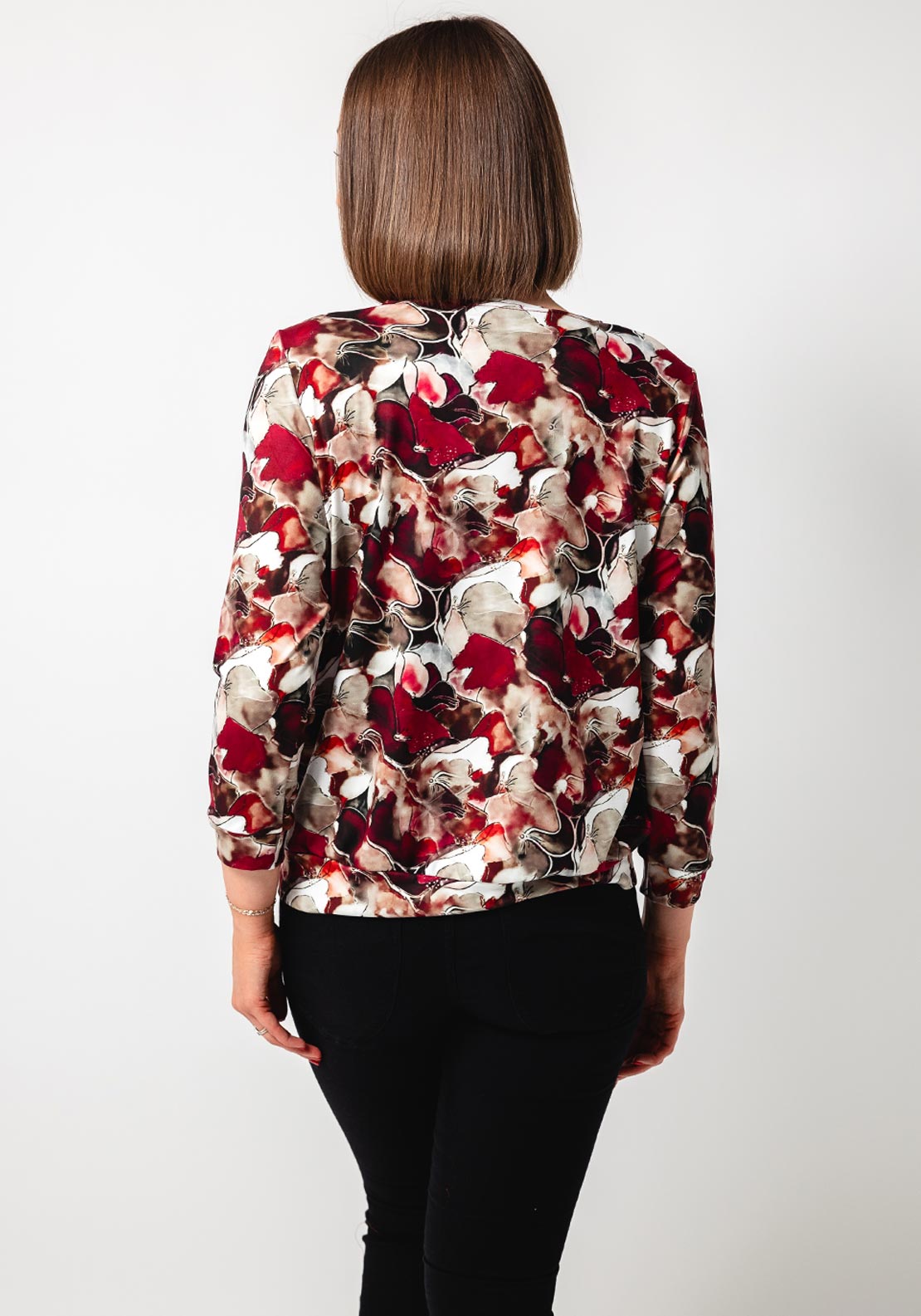 Yew Abstract Cowl Neck Top, Wine Multi