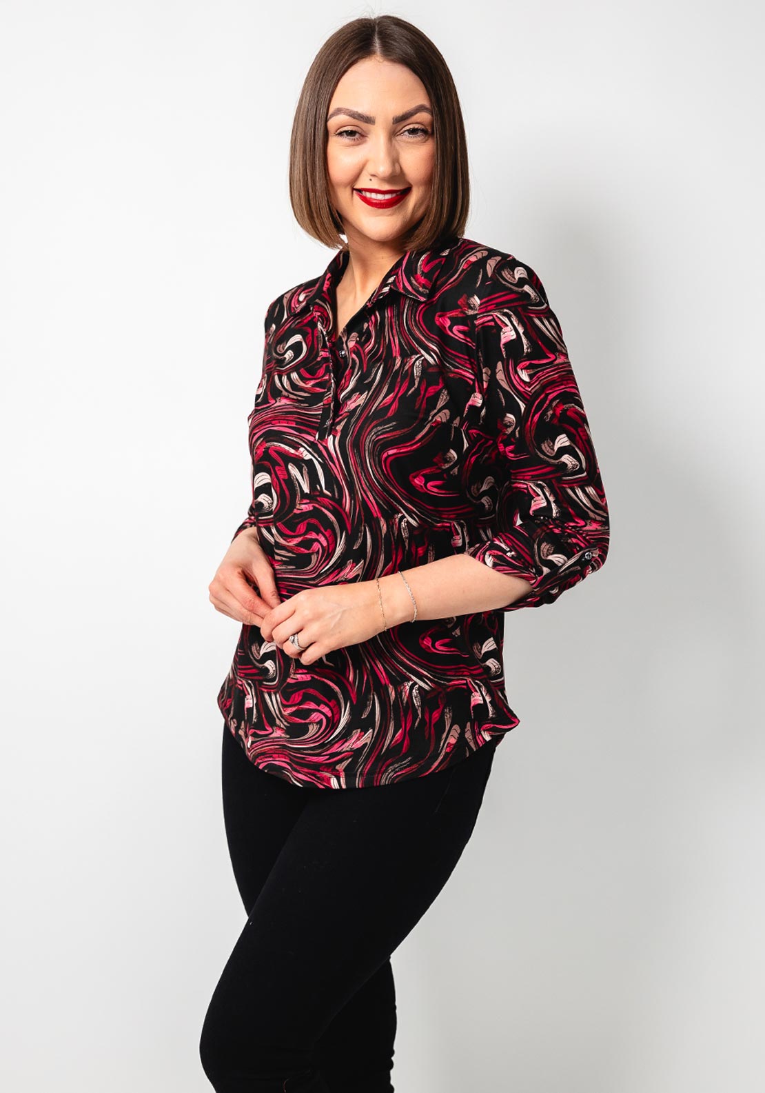 Yew Swirl Print Jersey Blouse, Black