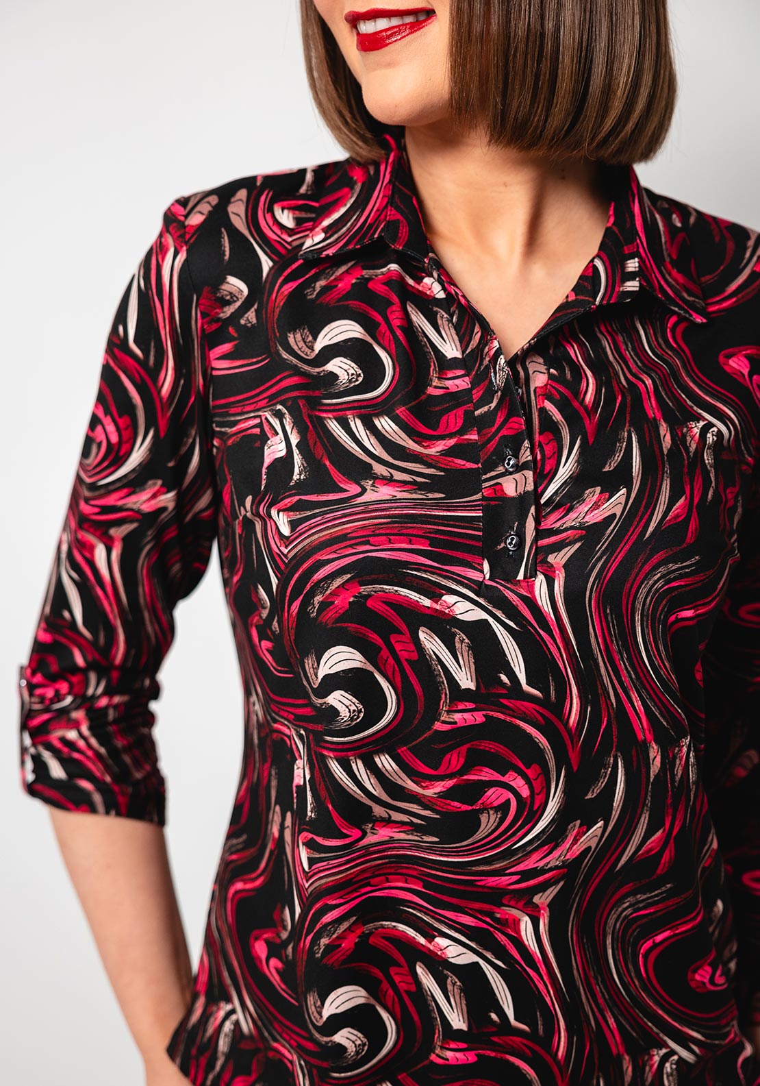 Yew Swirl Print Jersey Blouse, Black