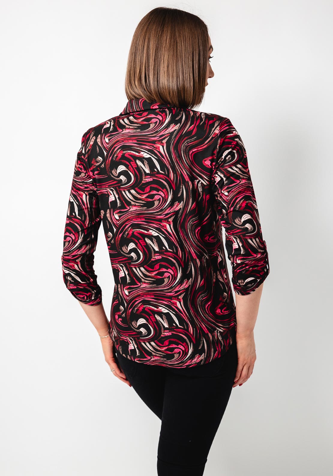 Yew Swirl Print Jersey Blouse, Black
