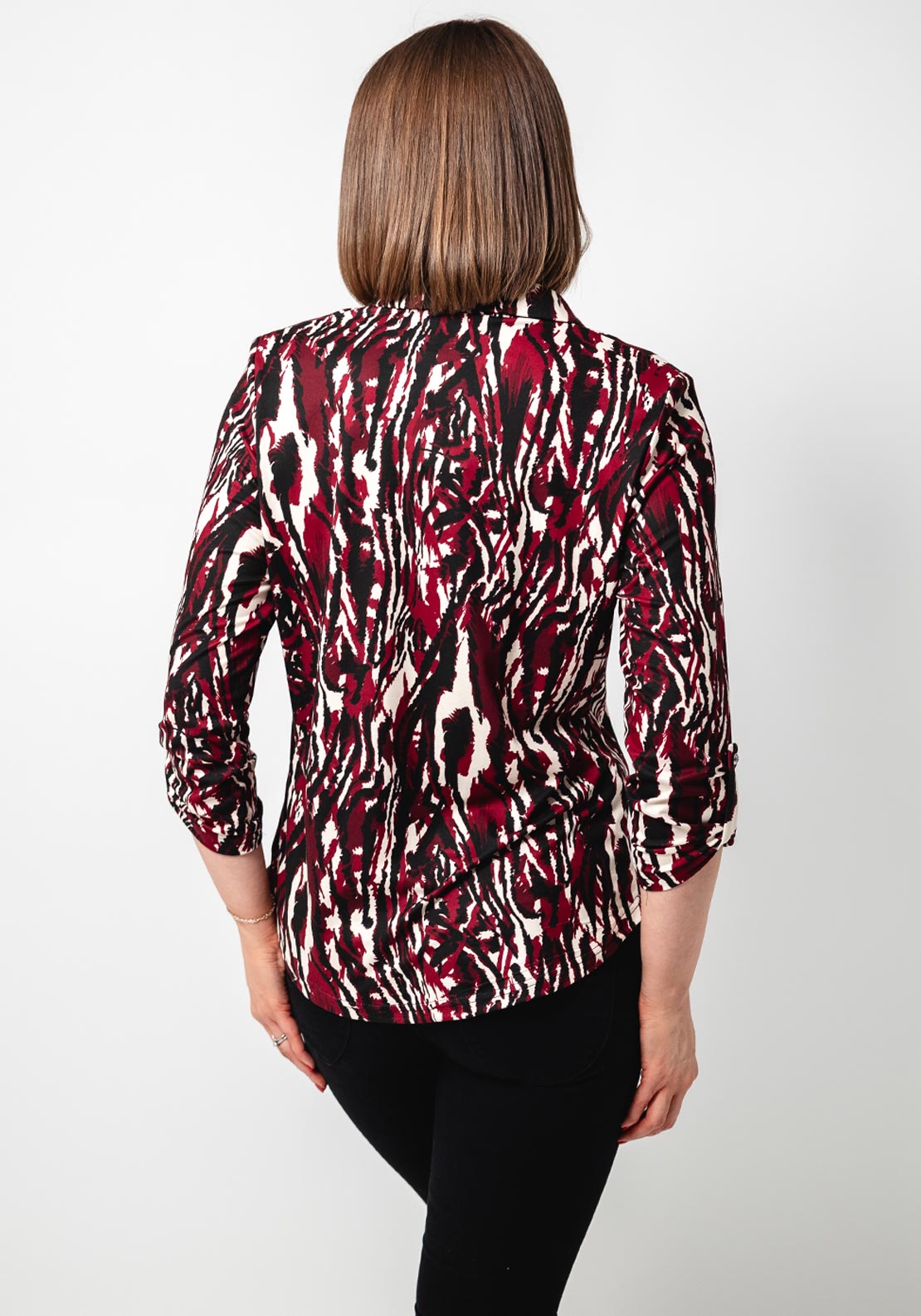 Yew Abstract Print Jersey Blouse, Wine