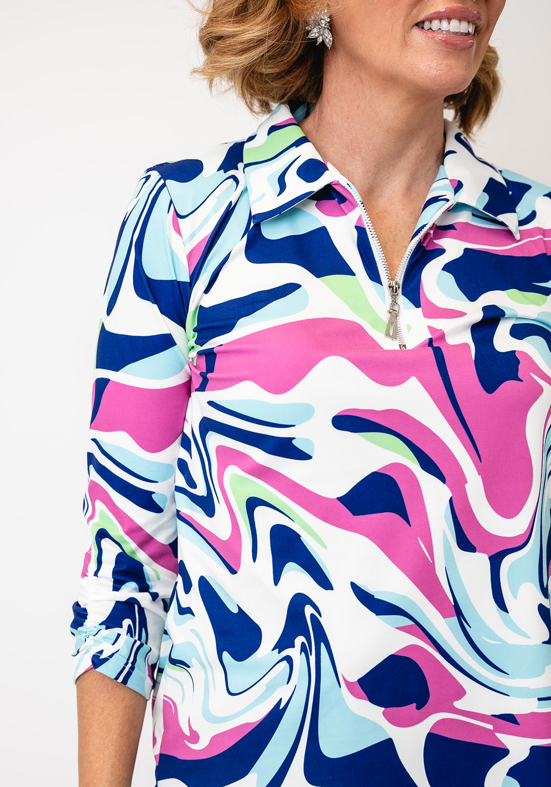 Yew Abstract Print Zip Front Blouse, Multi-Coloured
