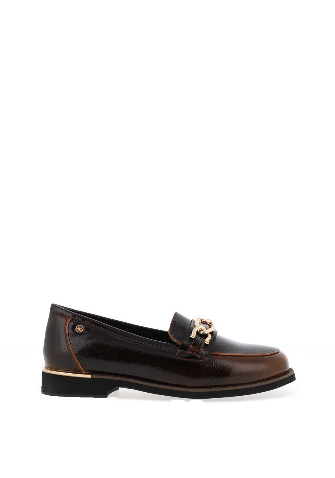 Zanni & Co Phan Thiet Gold Buckle Patent Loafers, Brown