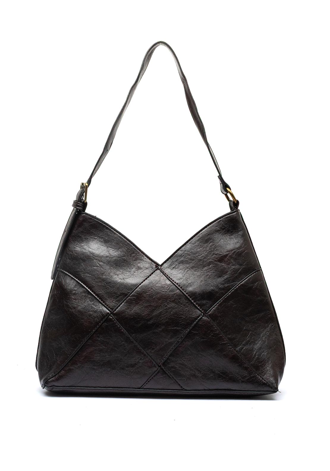 Zen Collection V-Cut Faux Leather Shoulder Bag, Mocha Brown