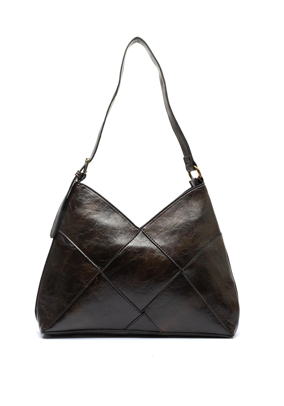 Zen Collection V-Cut Faux Leather Shoulder Bag, Dark Brown